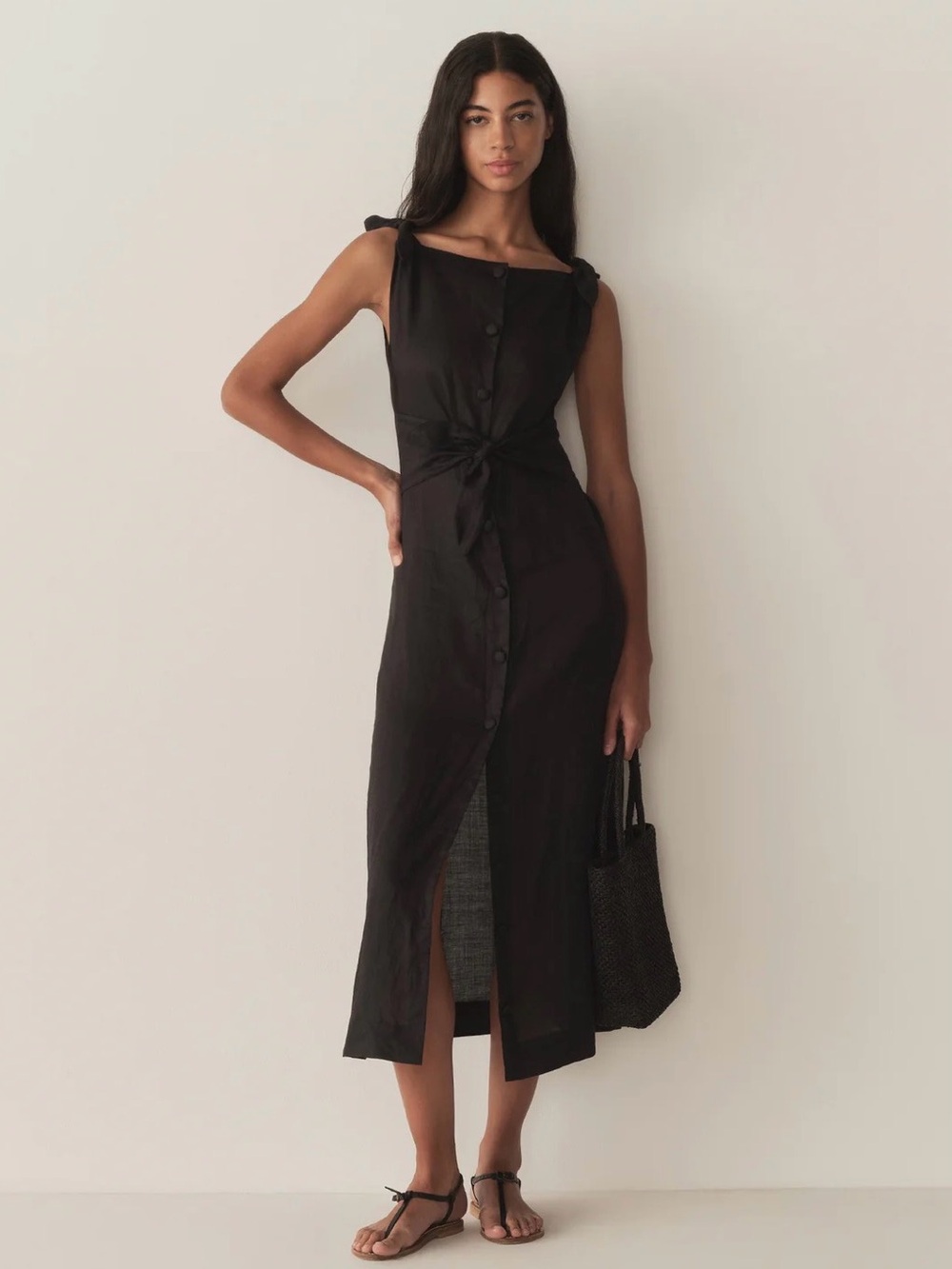 NWT DOEN LEVINE DRESS - Black Tie-Front Midi Dress - Women